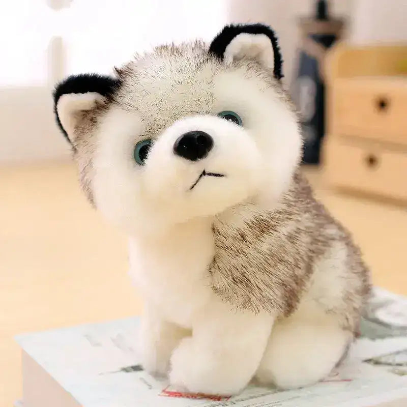 Little Husky Dog Plush 7.8 inch realistic stuffed animal gray and white