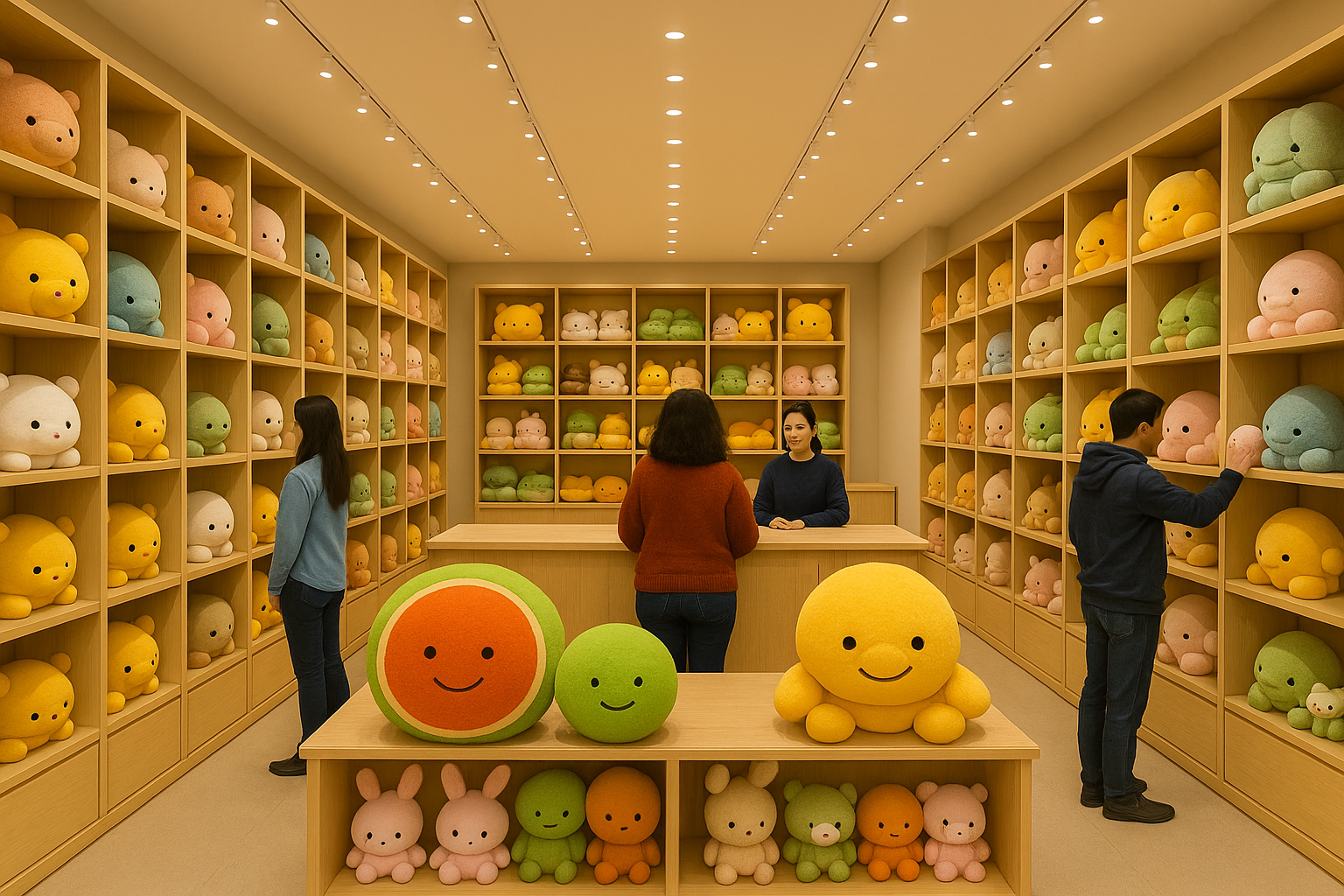 A plush toy store filled with colorful, soft stuffed animals.