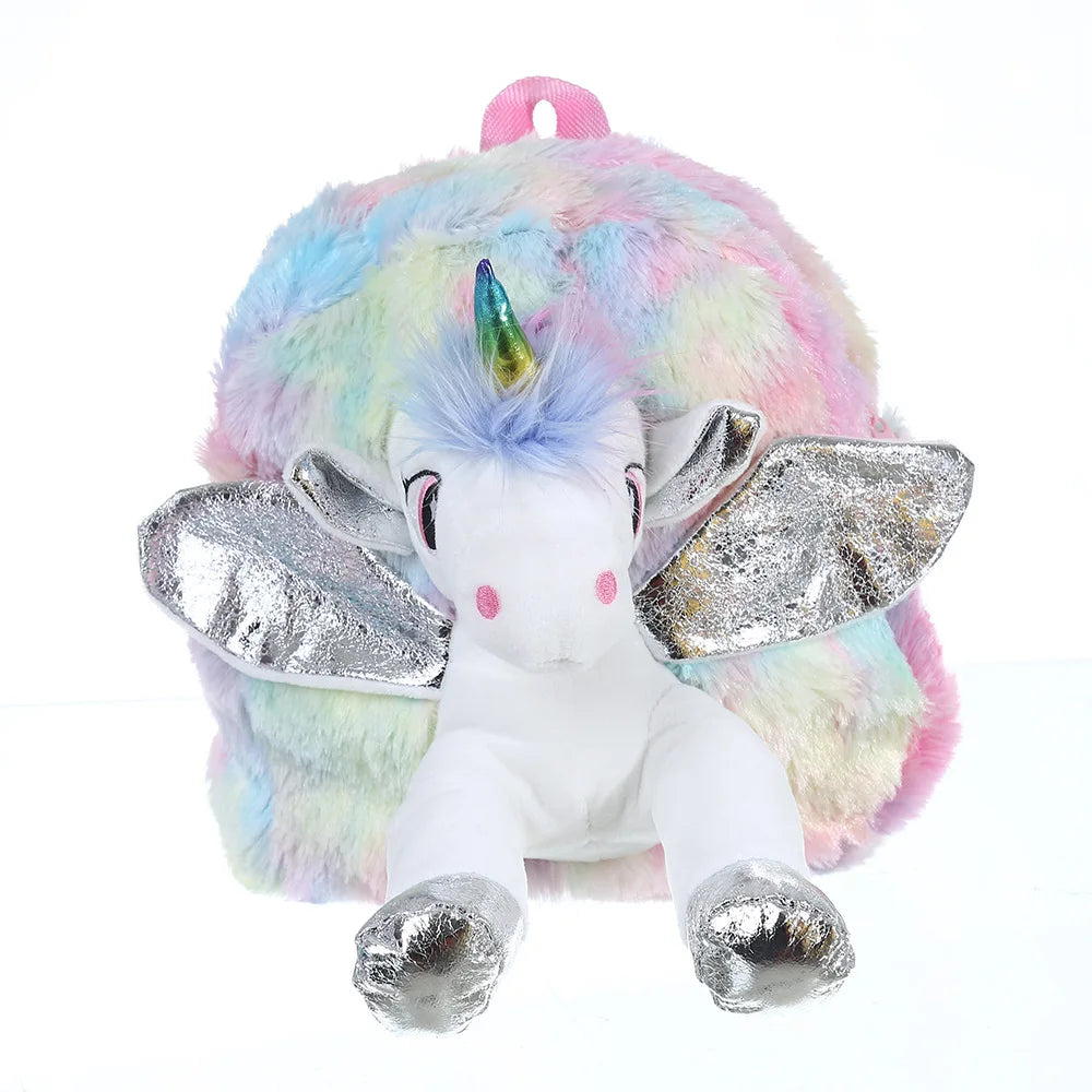 Plush Unicorn Backpack - Colorful