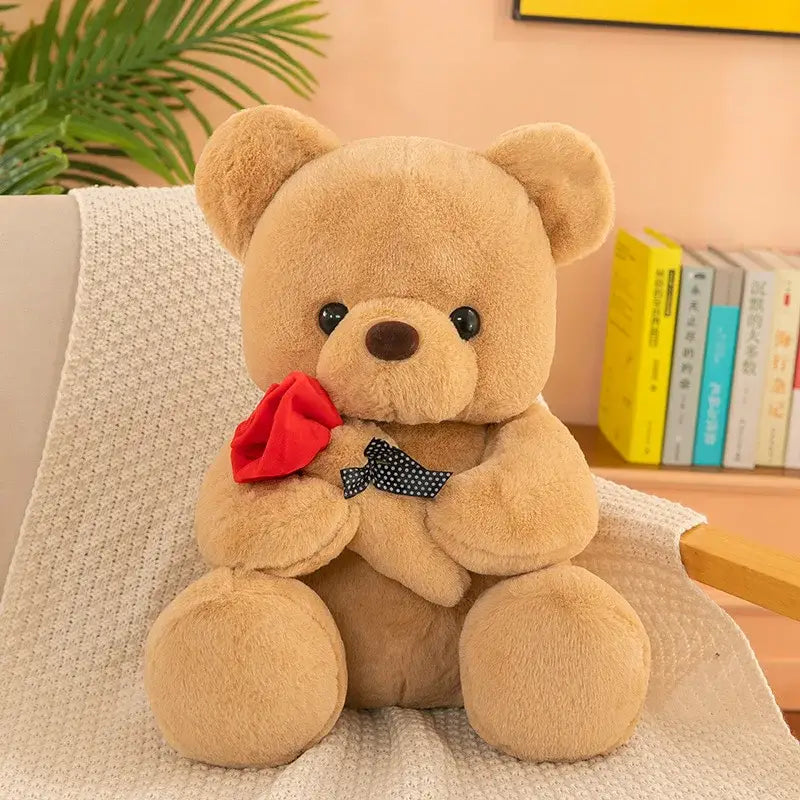 Stuffed Bear Holding a Rose - Brown