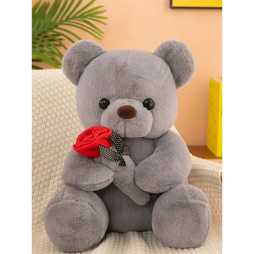 Stuffed Bear Holding a Rose - Grey