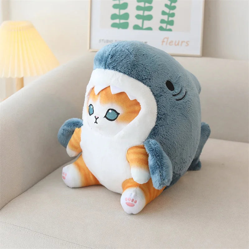 Cat In Shark Costume Plush - Orange & Blue / 7.8 inches