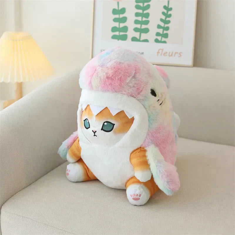 Cat In Shark Costume Plush - Orange & Rainbow / 7.8 inches