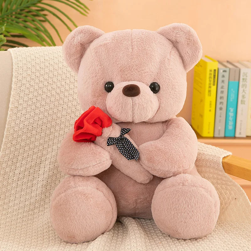 Stuffed Bear Holding a Rose - Pink