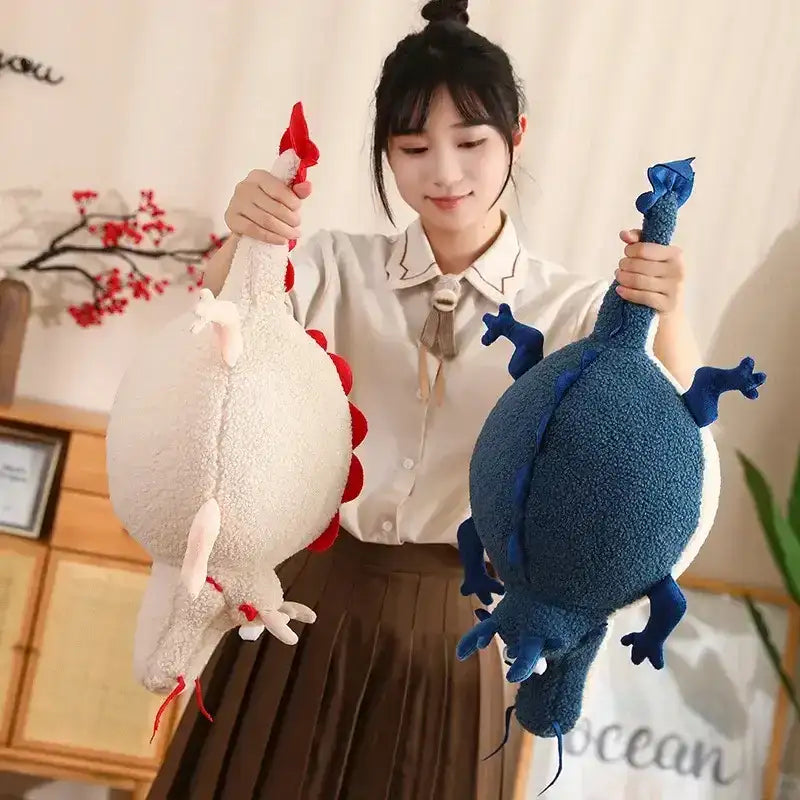 Fat dragon plush blue and white kawaii dragon stuffed animal comparison