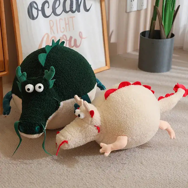 Fat Dragon Plush white and green chubby kawaii stuffed animal 23 inch