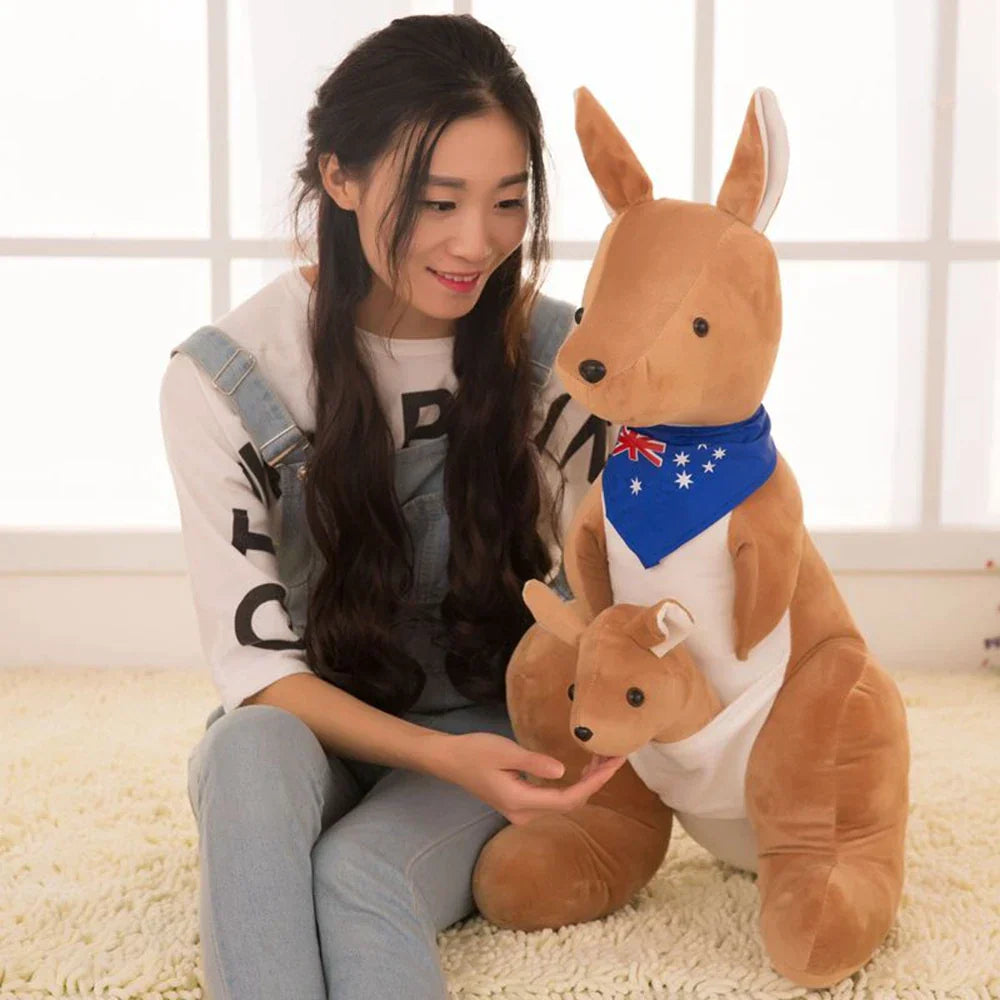 kangaroo with joey stuffed animal - Light yellow / 28cm