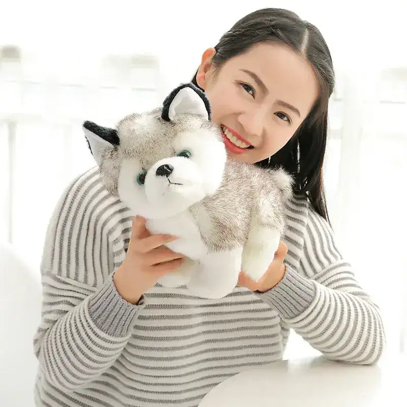 Little Husky Dog Plush toy held by person cuddly gift for dog lovers