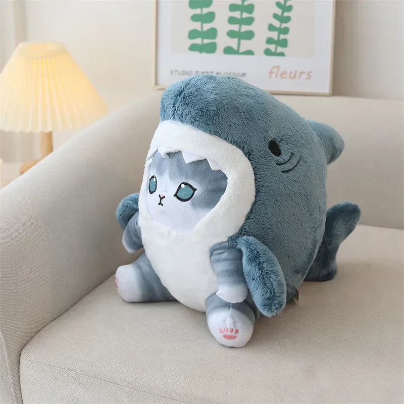 Cat in shark costume plush - Grey & Blue / 12.9 inches