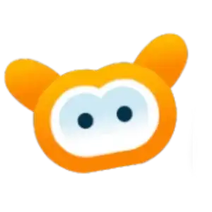 Orange cartoon bear face icon with white eyes and black pupils.