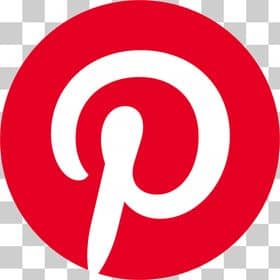 Red circular pin logo with white ’p’ design, popular brand pinterest icon.