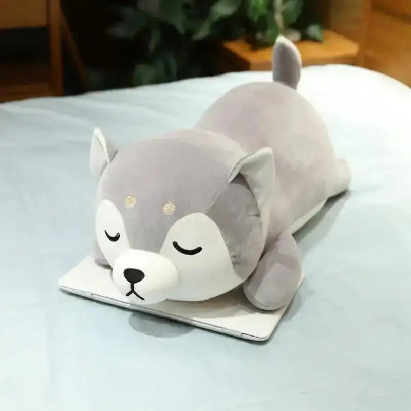 Shiba Inu Dog Plush Pillow - grey close eyes / 13.7 inches