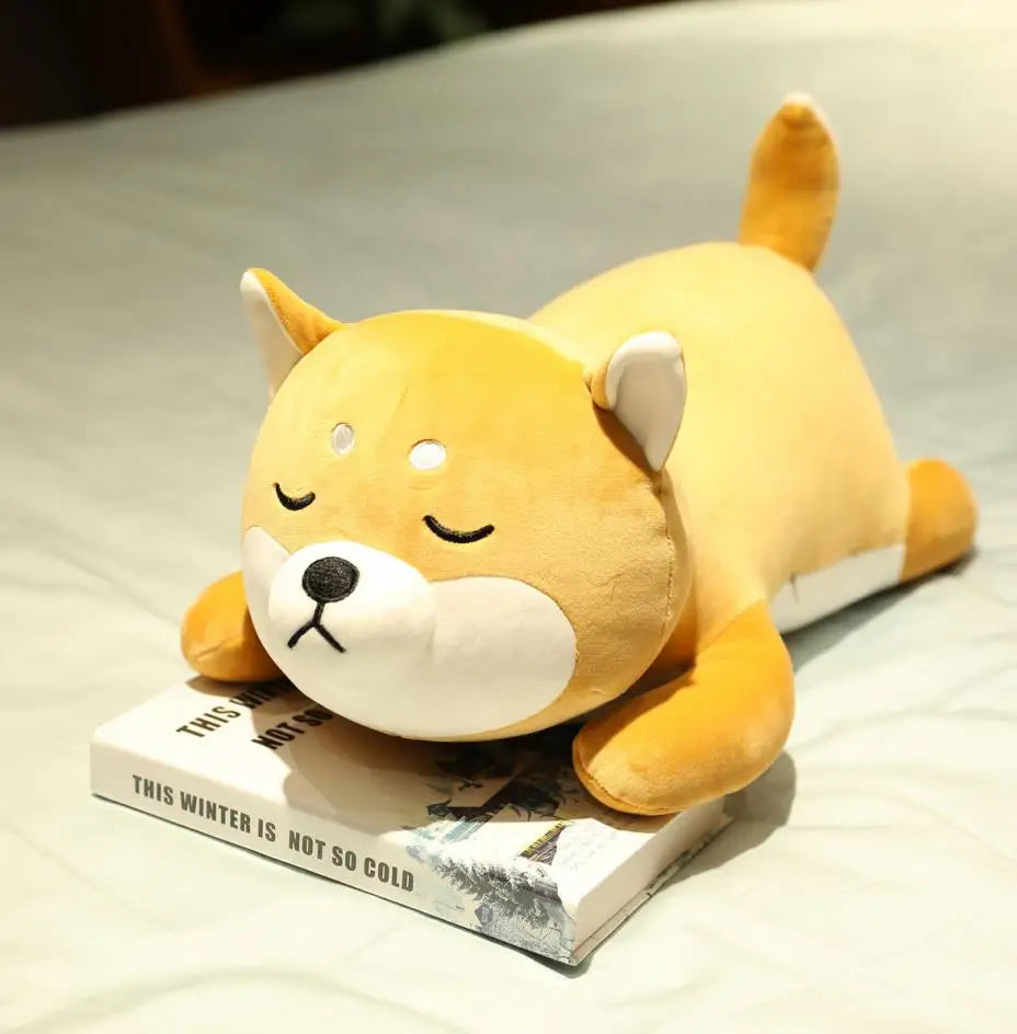 Shiba Inu Dog Plush Pillow - brown close eyes / 13.7 inches