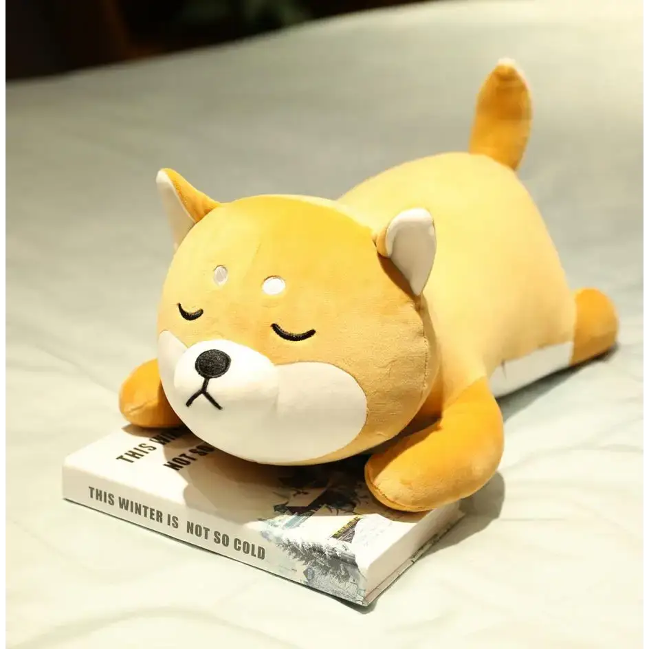 Shiba Inu Dog Plush Pillow - brown close eyes / 13.7 inches