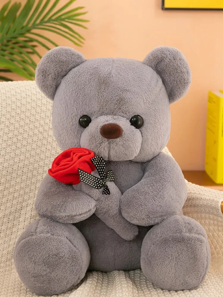 Stuffed Bear Holding a Rose - Grey