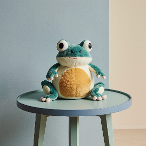 Stuffed green and white frog.