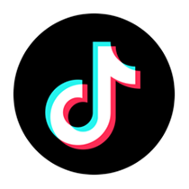 Tiktok logo design with gradient colors and black background.